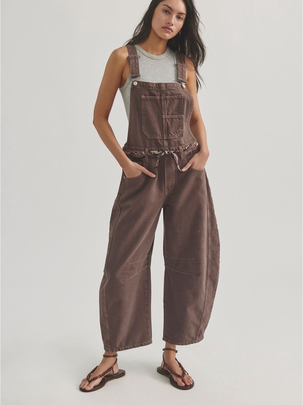 We The Free Brown Wide-Leg Cotton Overalls